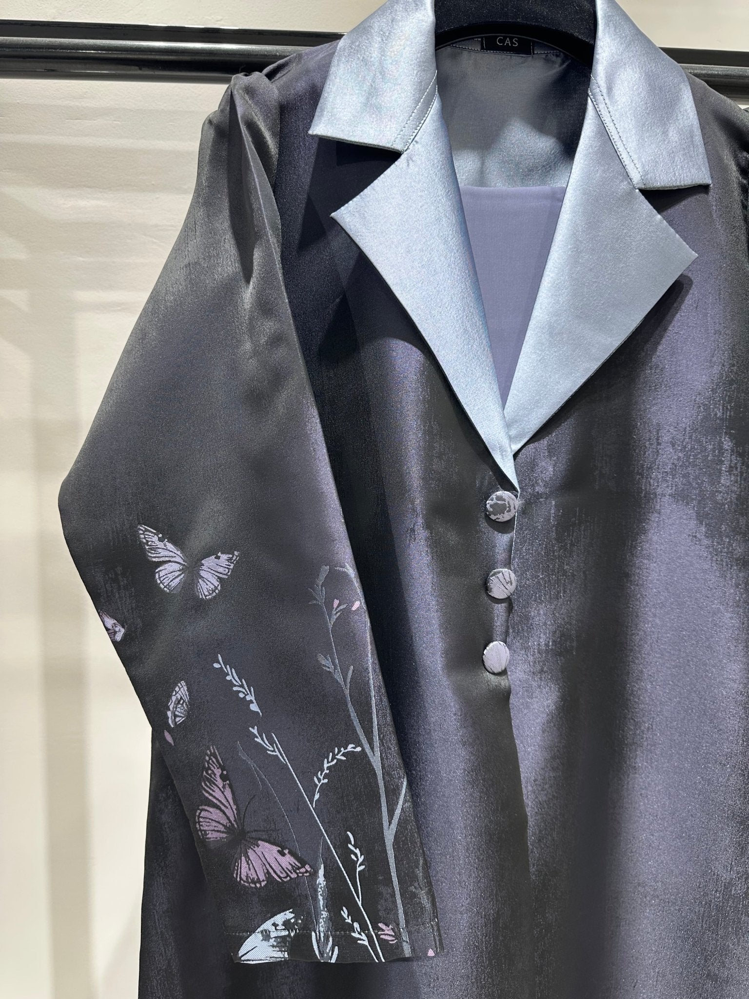 C 1264 - 03 Steel Blue Butterfly Printed Abaya