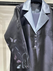 C 1264 - 03 Steel Blue Butterfly Printed Abaya