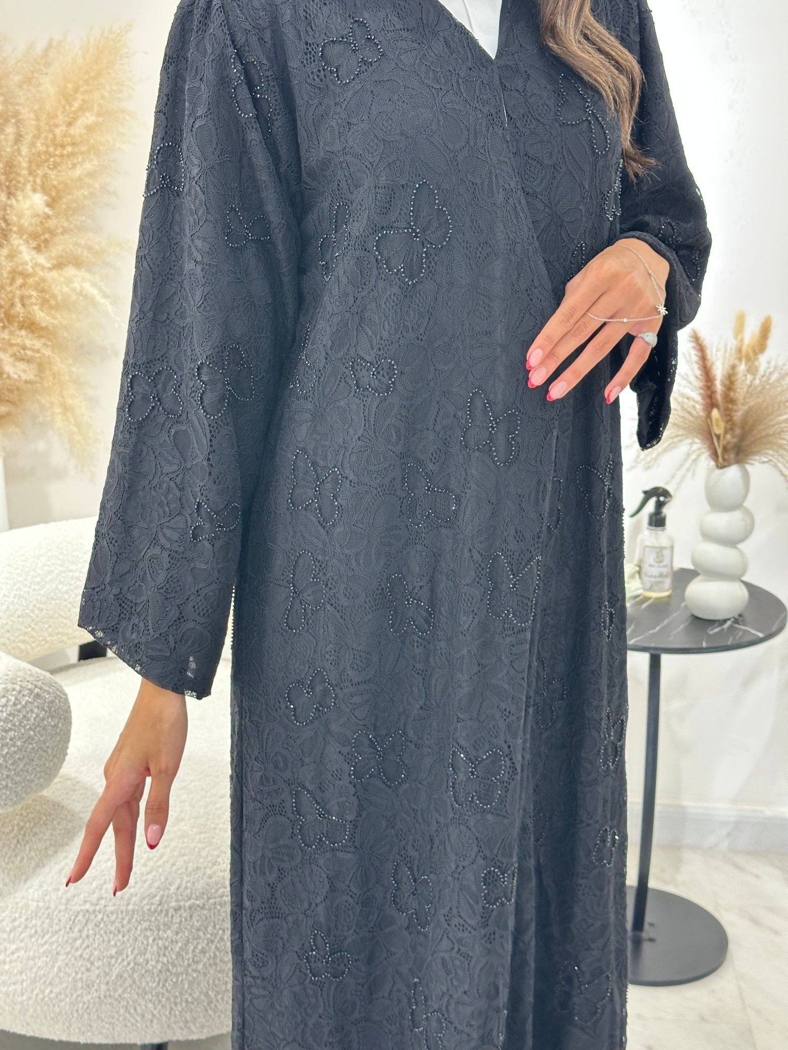 C 1268 Black Dantel Abaya