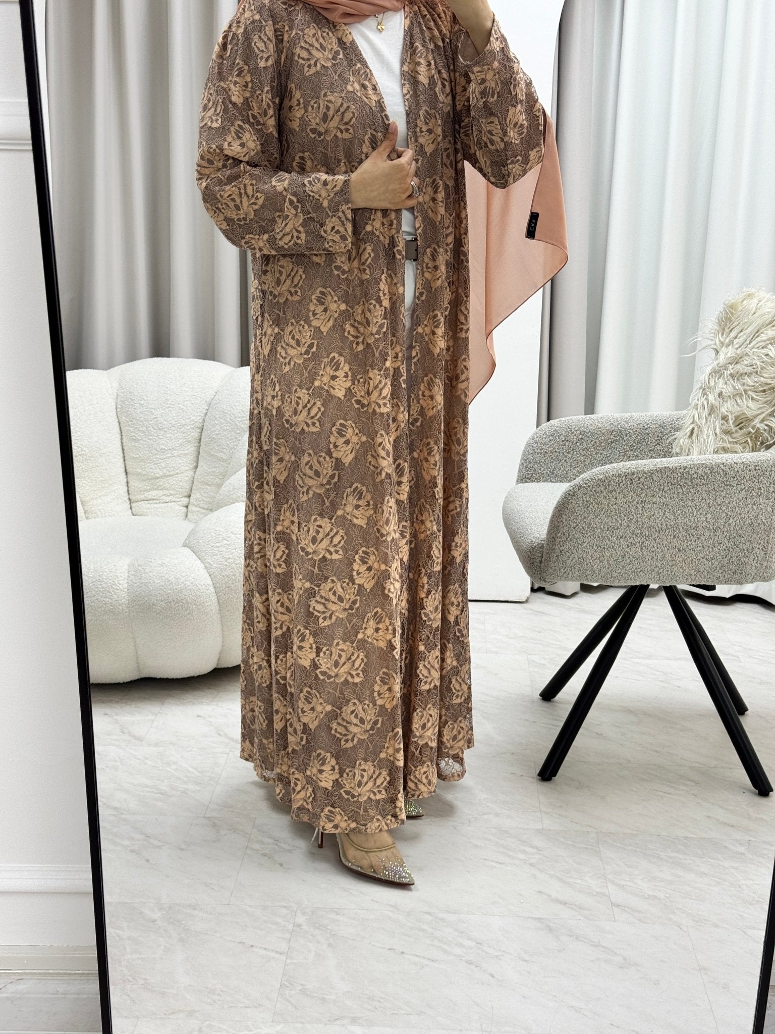C 1278 - 03 Amber Brown Dantel Abaya