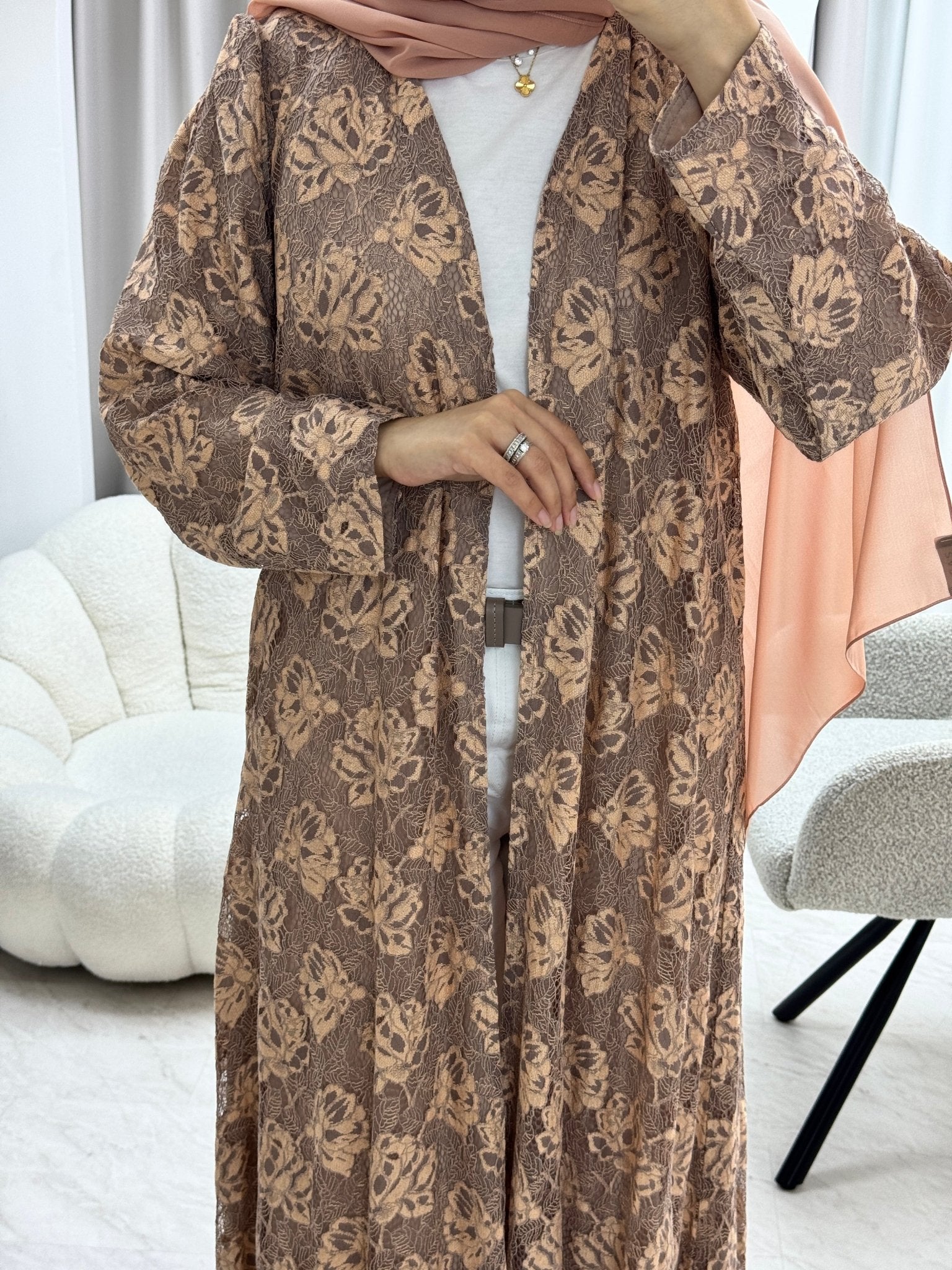 C 1278 - 03 Amber Brown Dantel Abaya