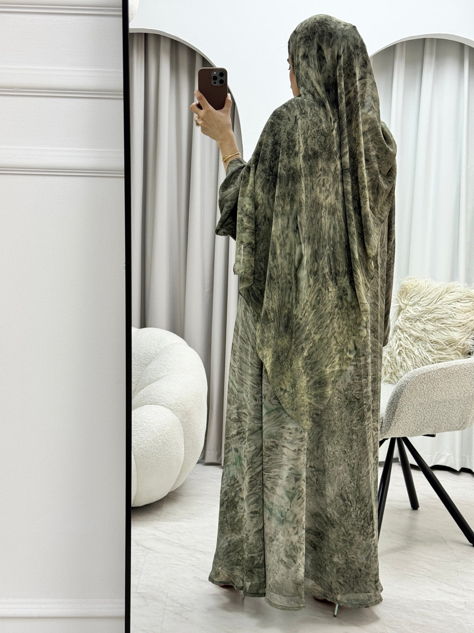 C 1279 - 03 Olive Tie Dye Abaya