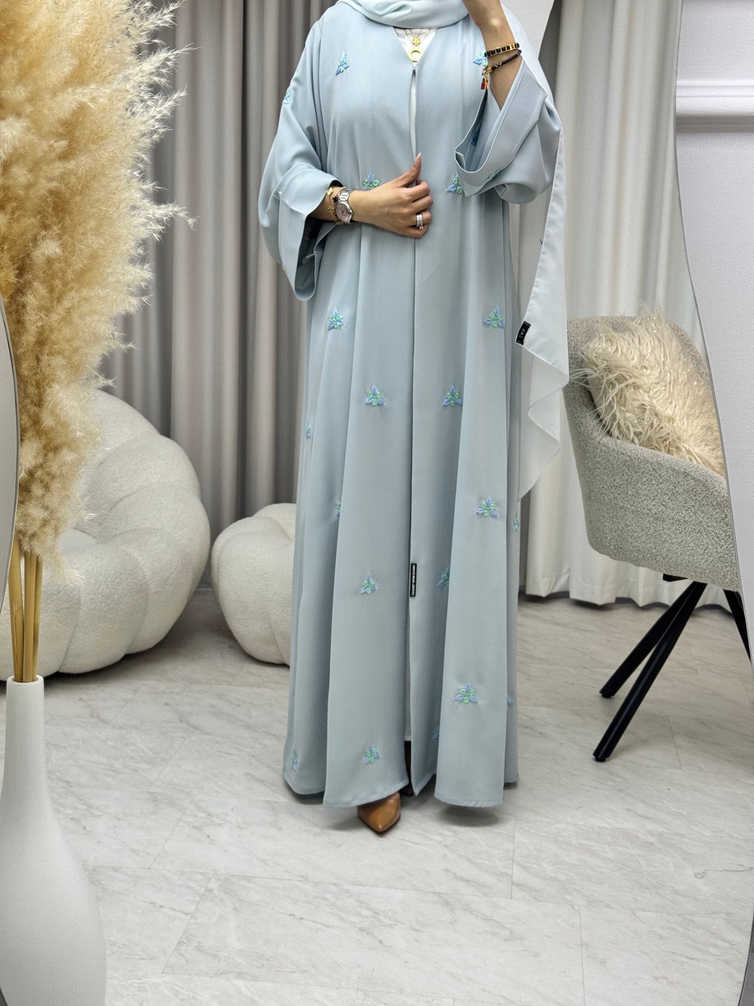 C 1284 - 02 Seafoam Sky Embroidered Abaya