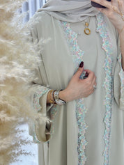 C 1287 Cream Floral Abaya