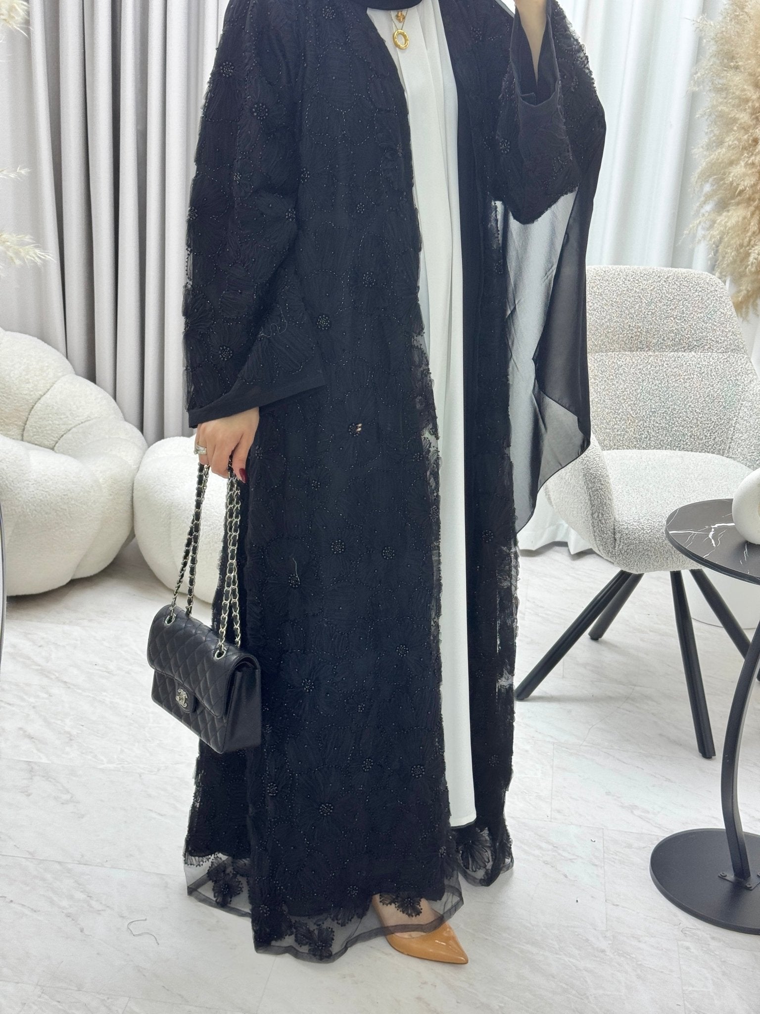 C 1289 - 06 Black Beaded Dantel Abaya