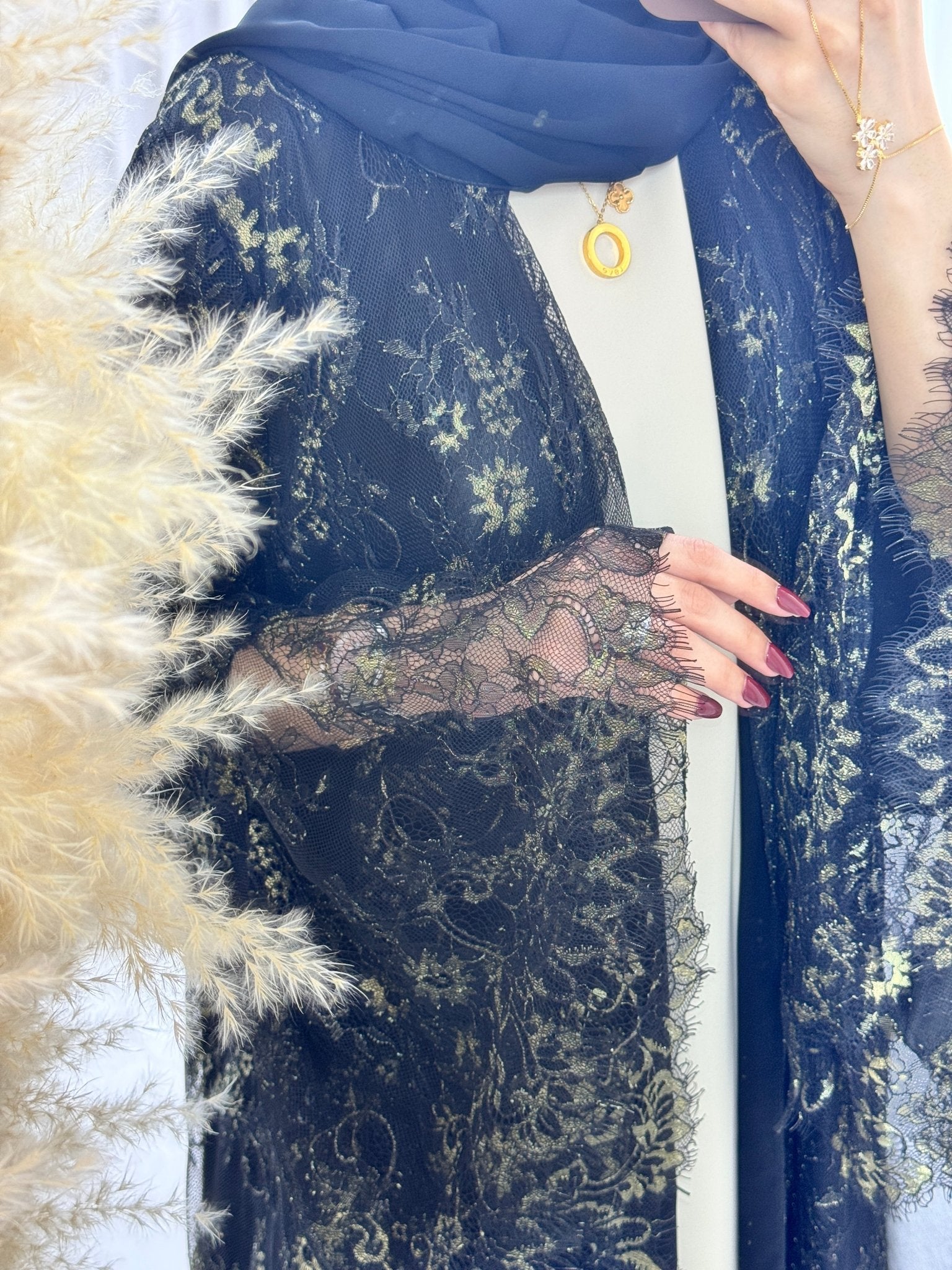 C 1290 - 02 Golden Black Dantel Abaya