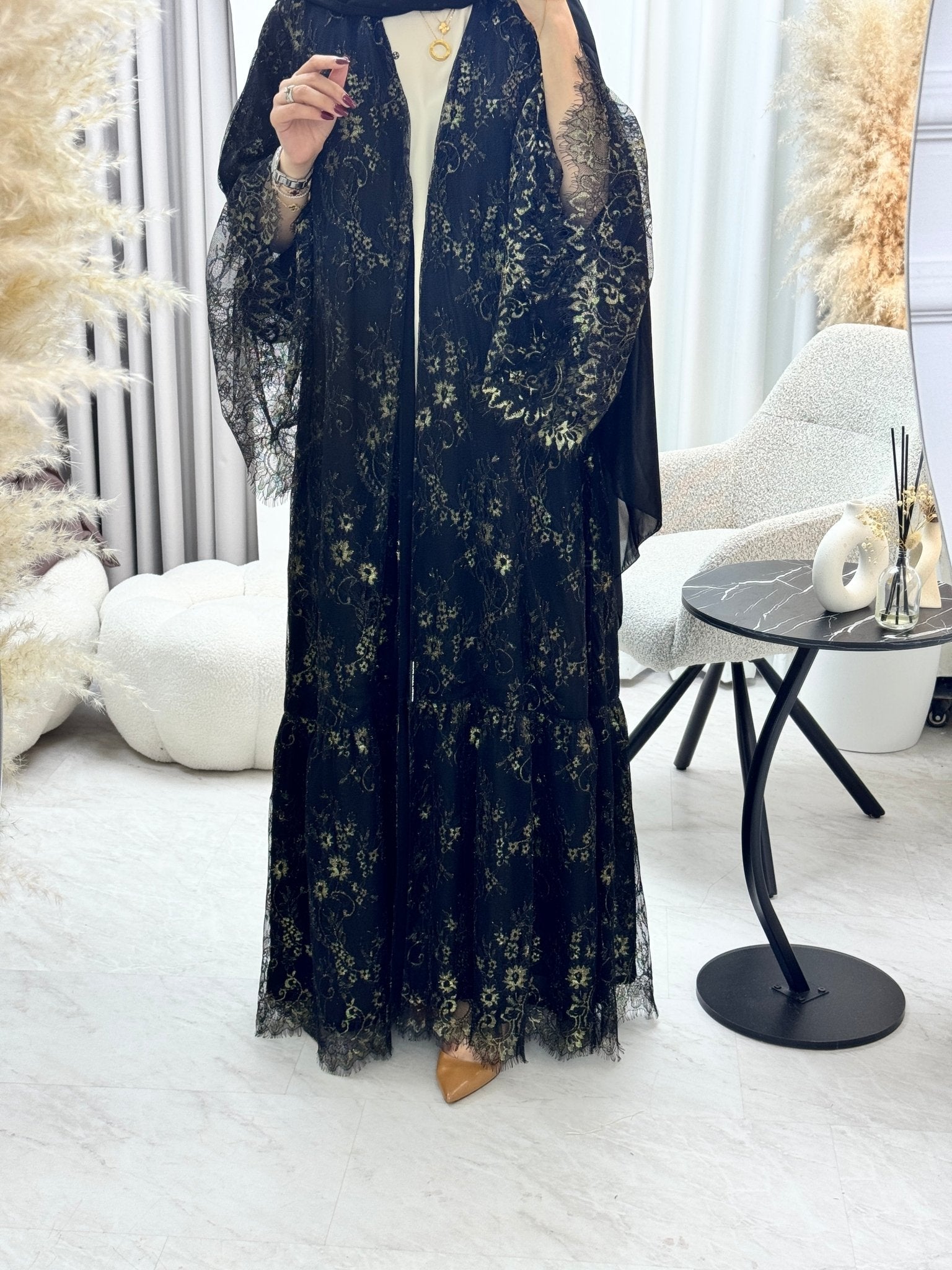 C 1290 - 02 Golden Black Dantel Abaya
