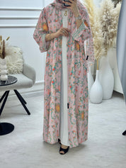 C 1293 Pink Green Floral Printed Abaya
