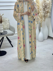 C 1296 Beige Floral Printed Abaya