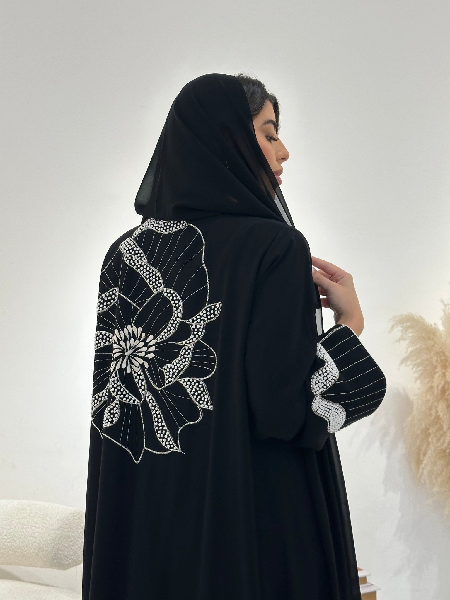 C 1297 Black Embroidered Abaya