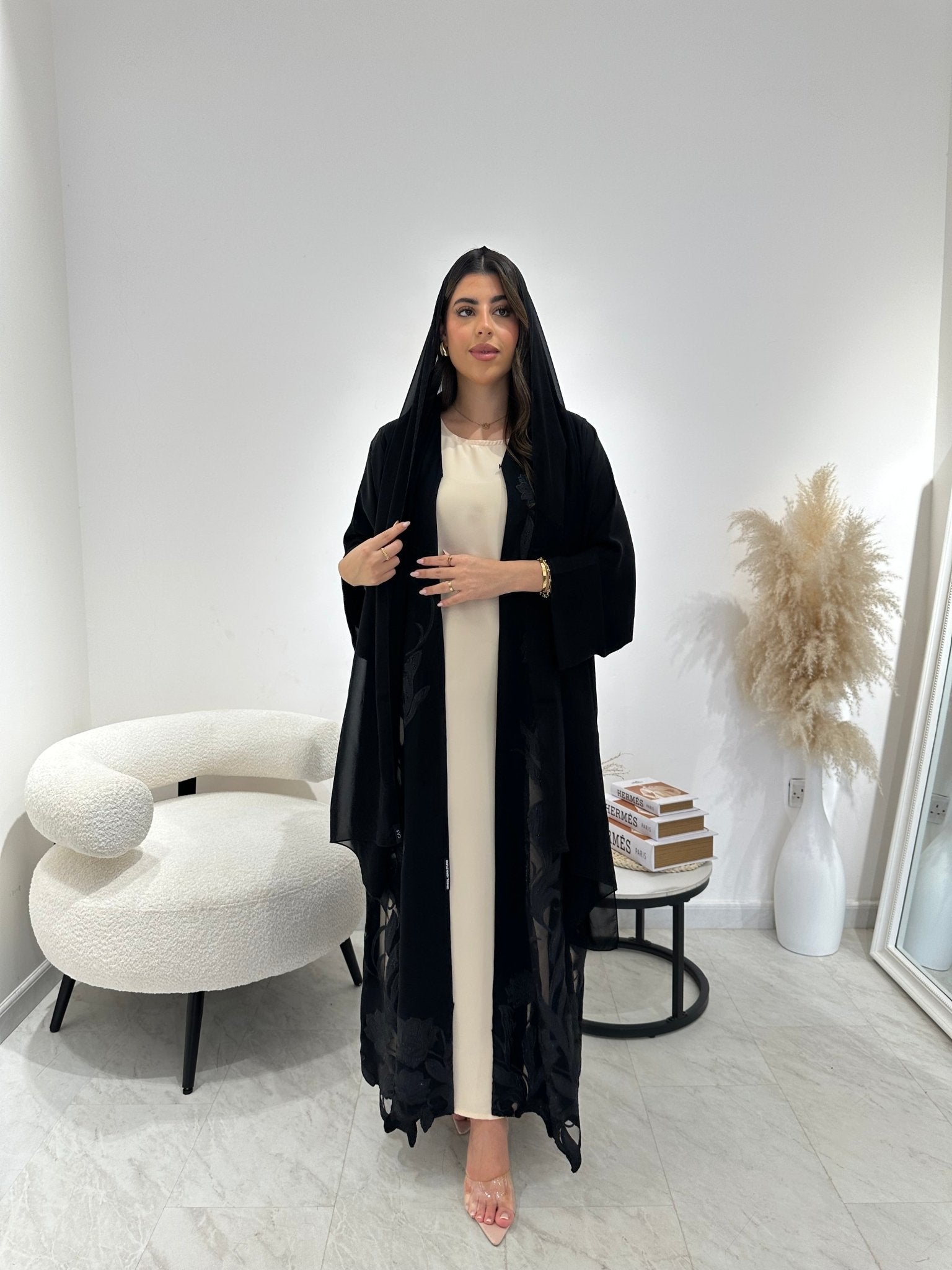 C 1303 Black Lace Abaya