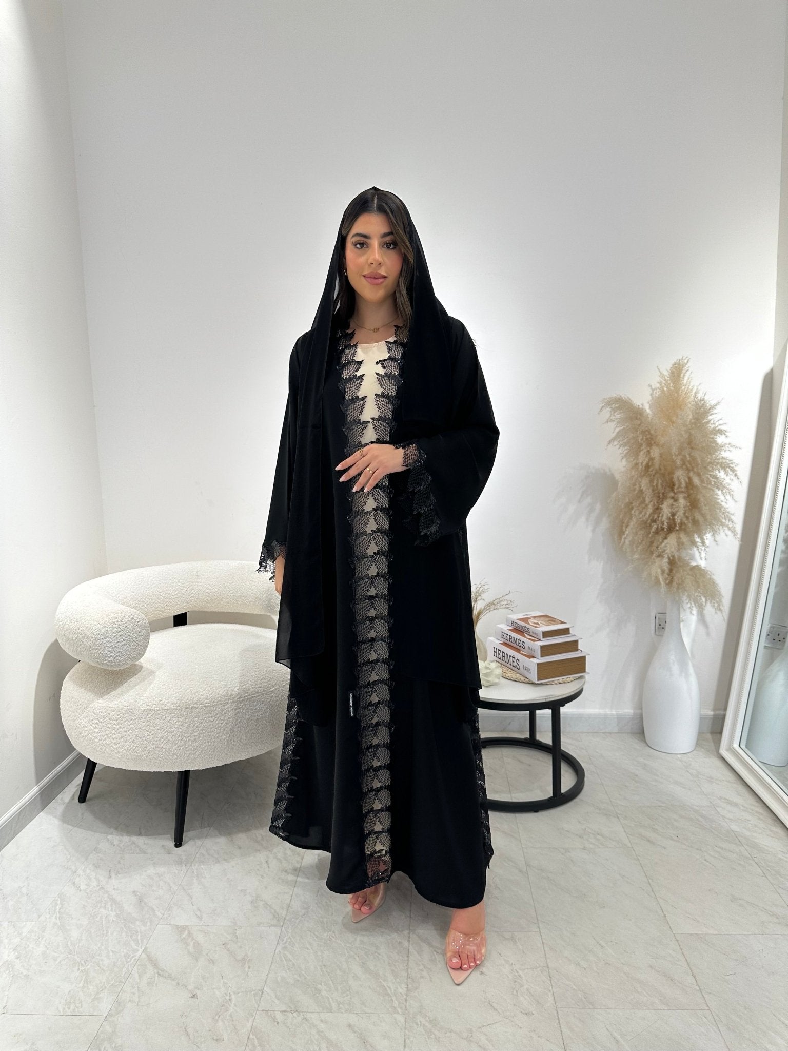 C 1305 Black Lace Abaya
