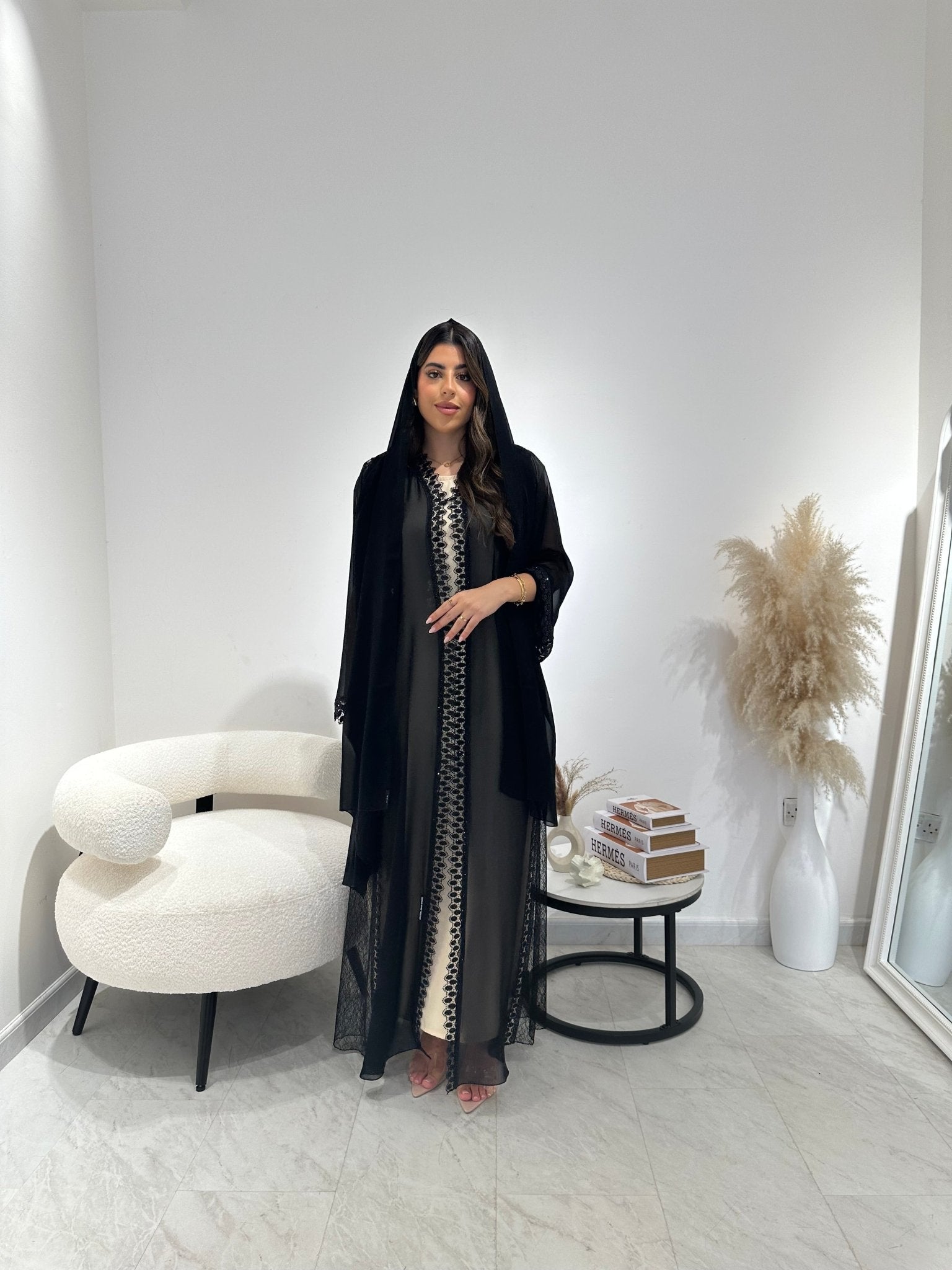 C 1307 Black Lace Abaya