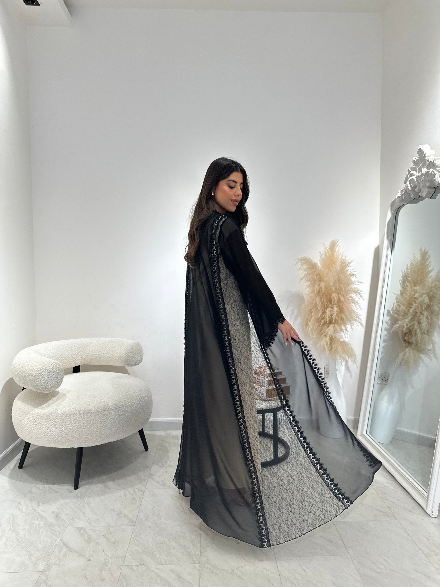 C 1307 Black Lace Abaya