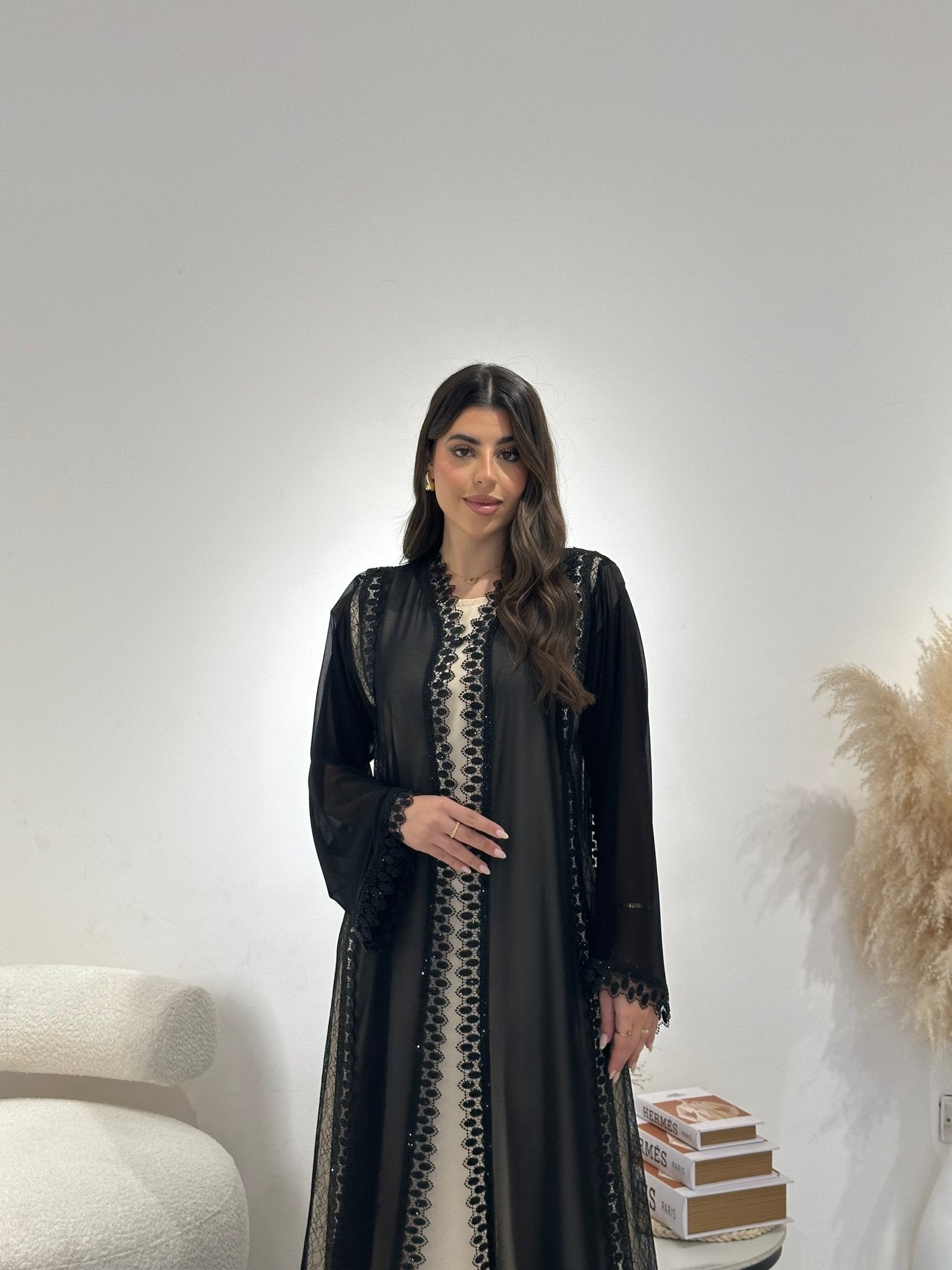 C 1307 Black Lace Abaya
