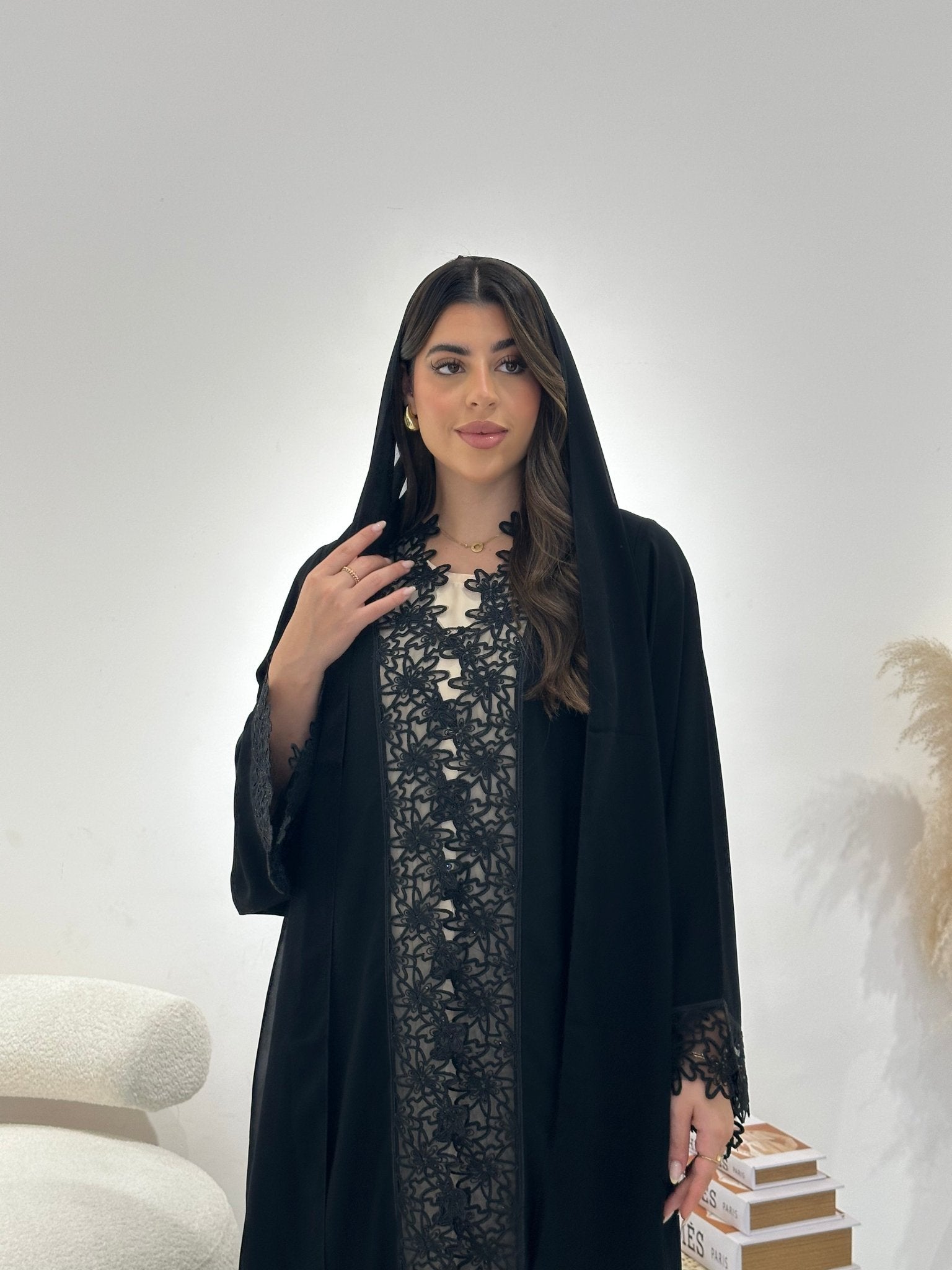 C 1318 Black Lace Abaya