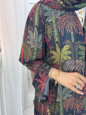 C 1321 Green Palm Printed Abaya