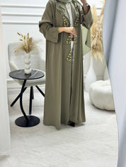 C 1326 Olive Green Embroidered Abaya