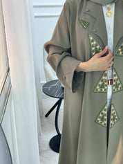 C 1326 Olive Green Embroidered Abaya