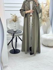 C 1326 Olive Green Embroidered Abaya