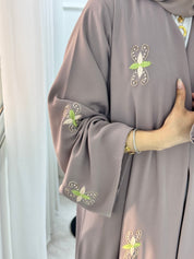 C 1327 Mauve Floral Embroidered Abaya