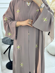 C 1327 Mauve Floral Embroidered Abaya