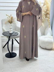 C 1327 Mauve Floral Embroidered Abaya