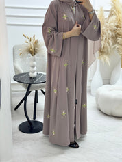 C 1327 Mauve Floral Embroidered Abaya