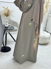 C 1328 Taupe Floral Embroidered Abaya