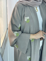 C 1328 Taupe Floral Embroidered Abaya