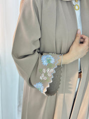 C 1329 Tan Floral Embroidered Abaya
