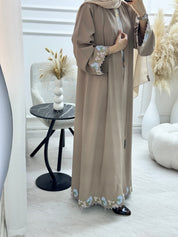 C 1329 Tan Floral Embroidered Abaya