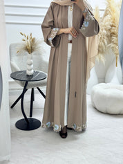 C 1329 Tan Floral Embroidered Abaya