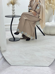 C 1329 Tan Floral Embroidered Abaya