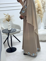 C 1329 Tan Floral Embroidered Abaya
