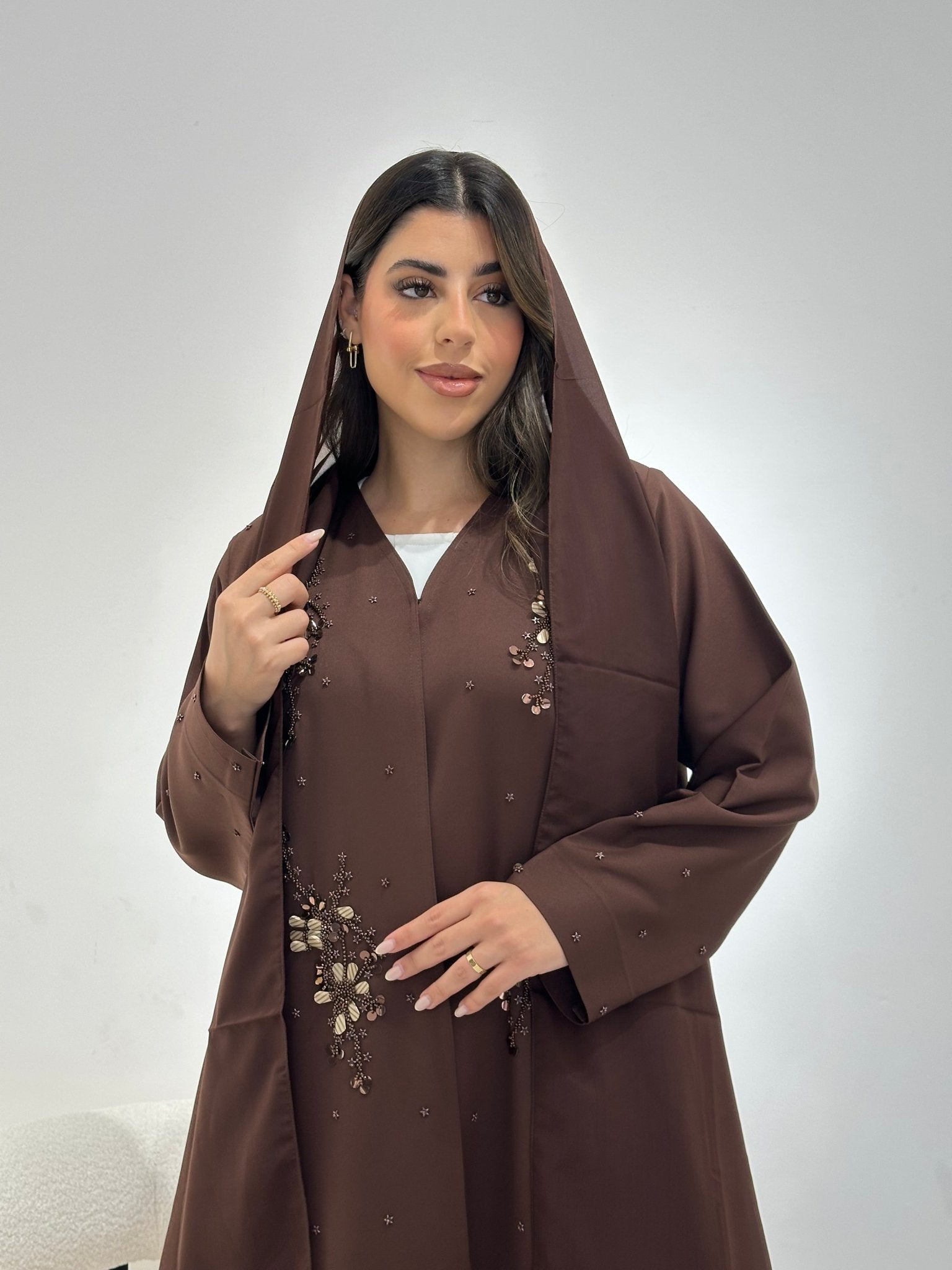C 1336 Brown Beaded Abaya