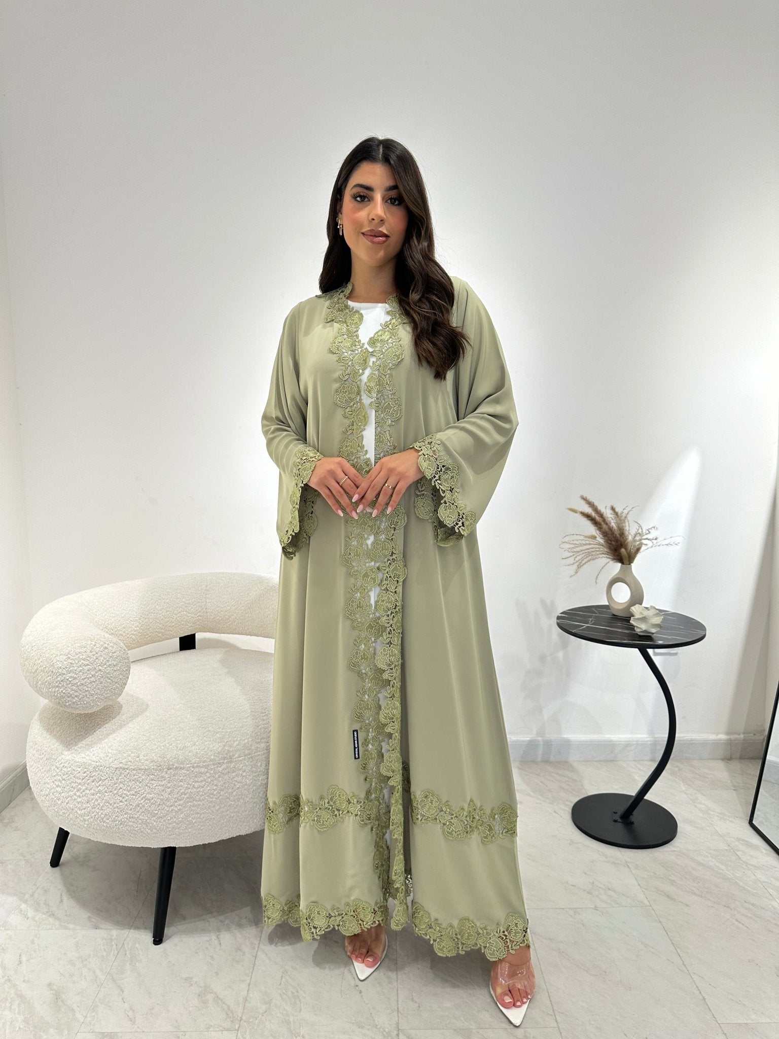 C 1337 Pistachio Green Lace Abaya