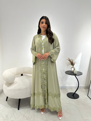 C 1337 Pistachio Green Lace Abaya