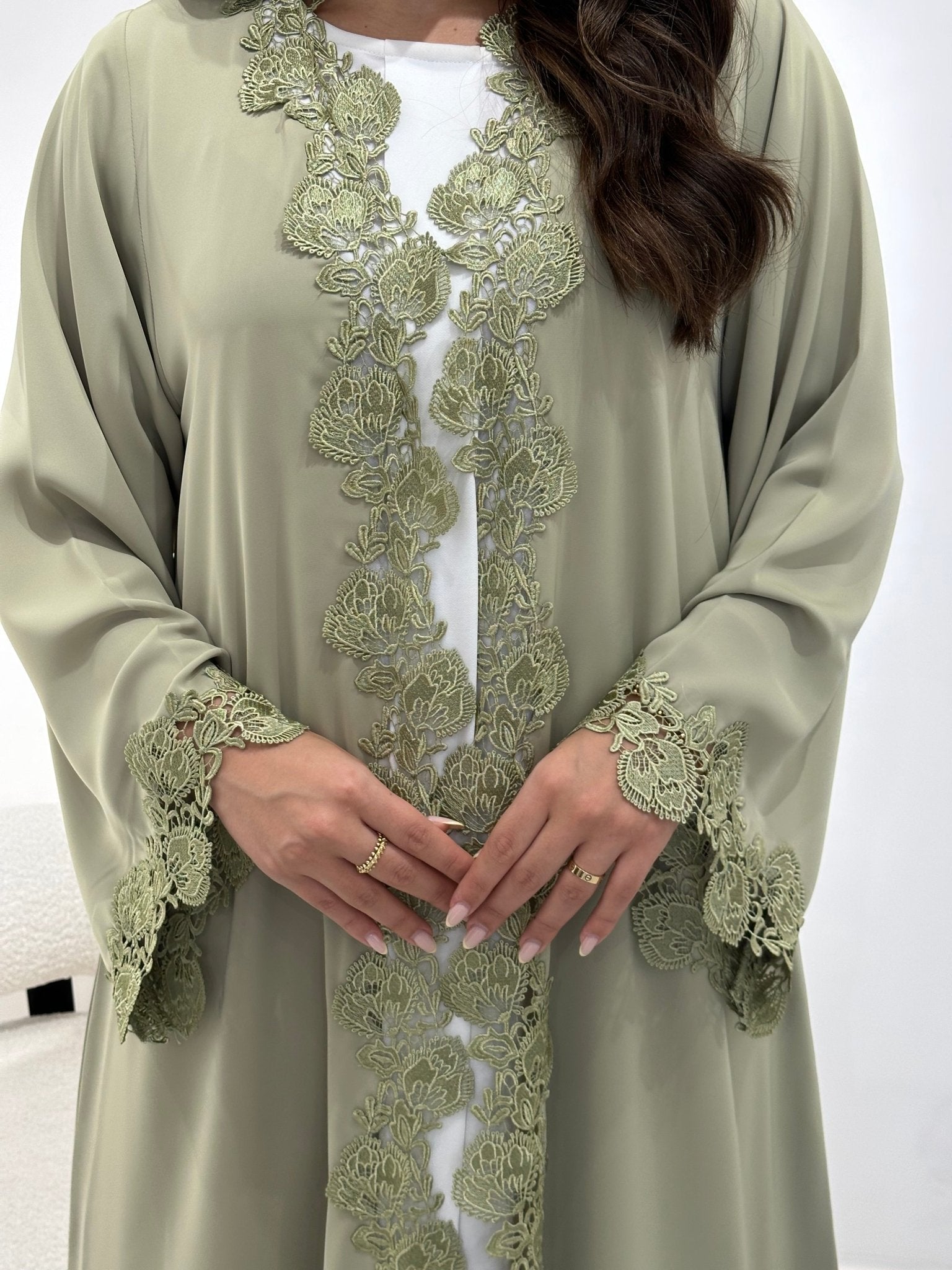 C 1337 Pistachio Green Lace Abaya