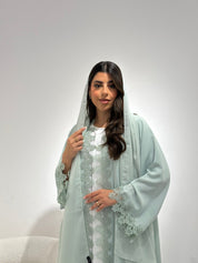 C 1338 Mint Green Lace Abaya