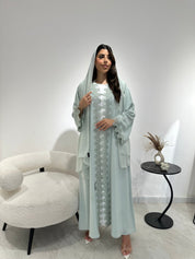 C 1338 Mint Green Lace Abaya