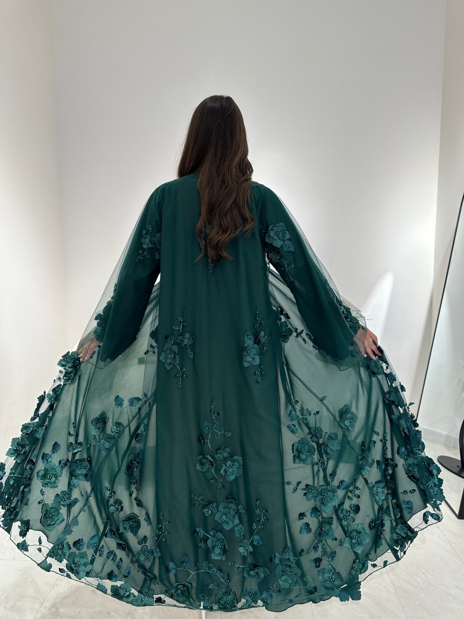 C 1339 Pine Green Dantel Abaya