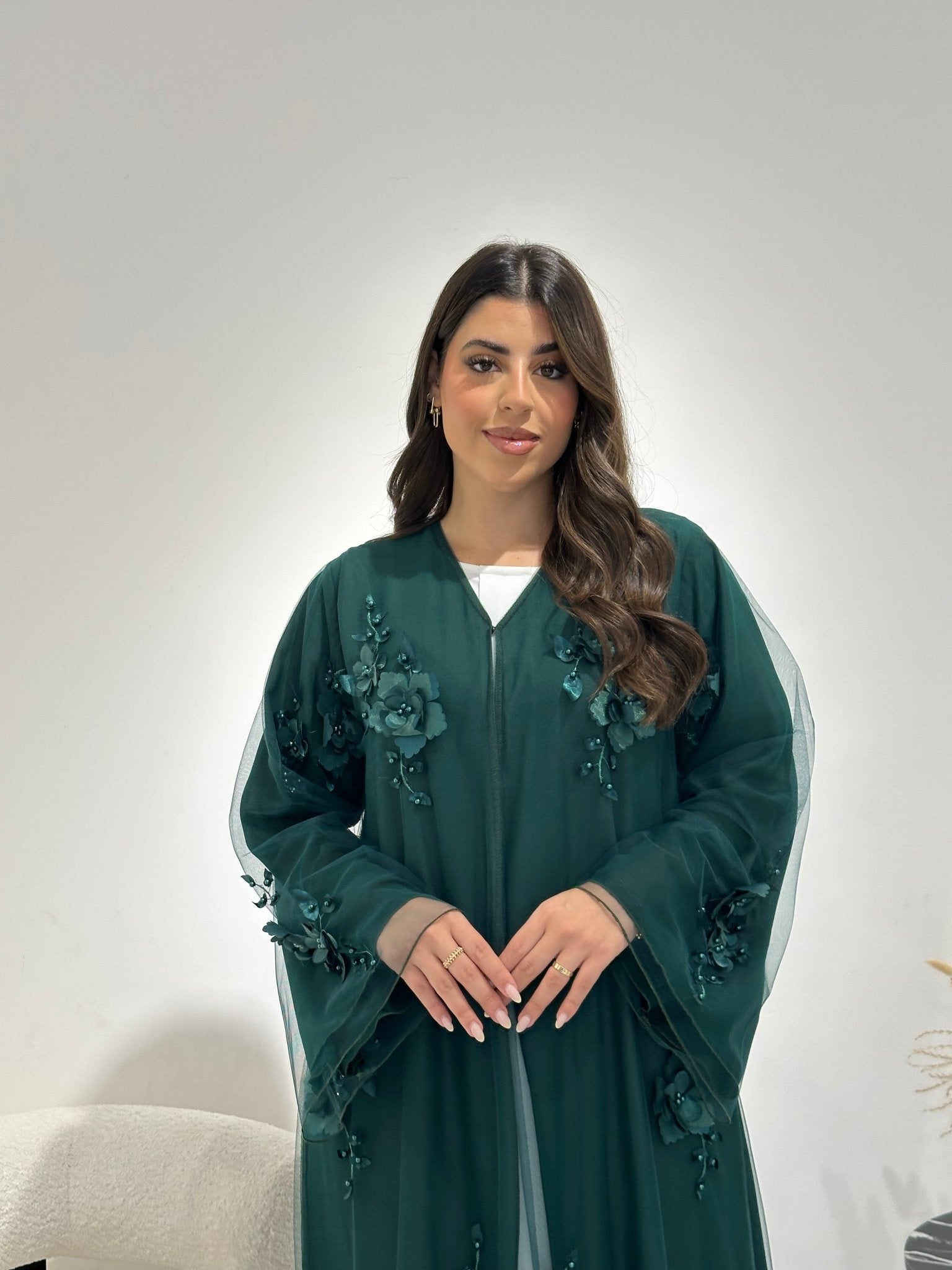 C 1339 Pine Green Dantel Abaya