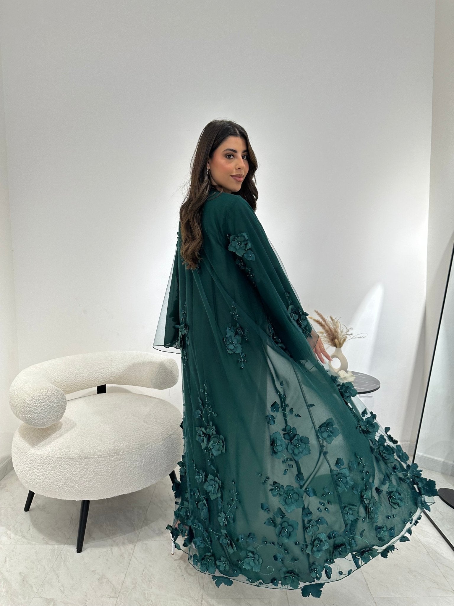 C 1339 Pine Green Dantel Abaya