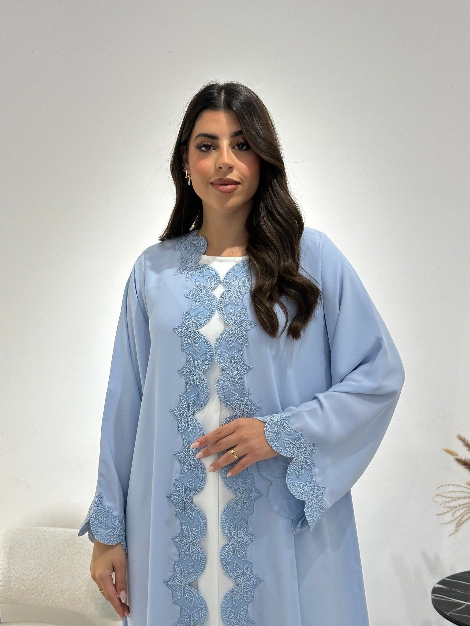 C 1341 Light Blue Lace Abaya