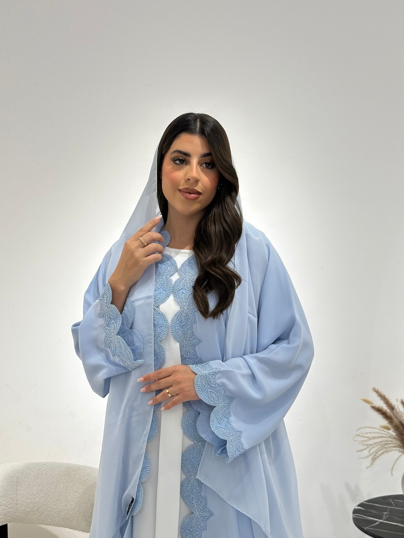 C 1341 Light Blue Lace Abaya