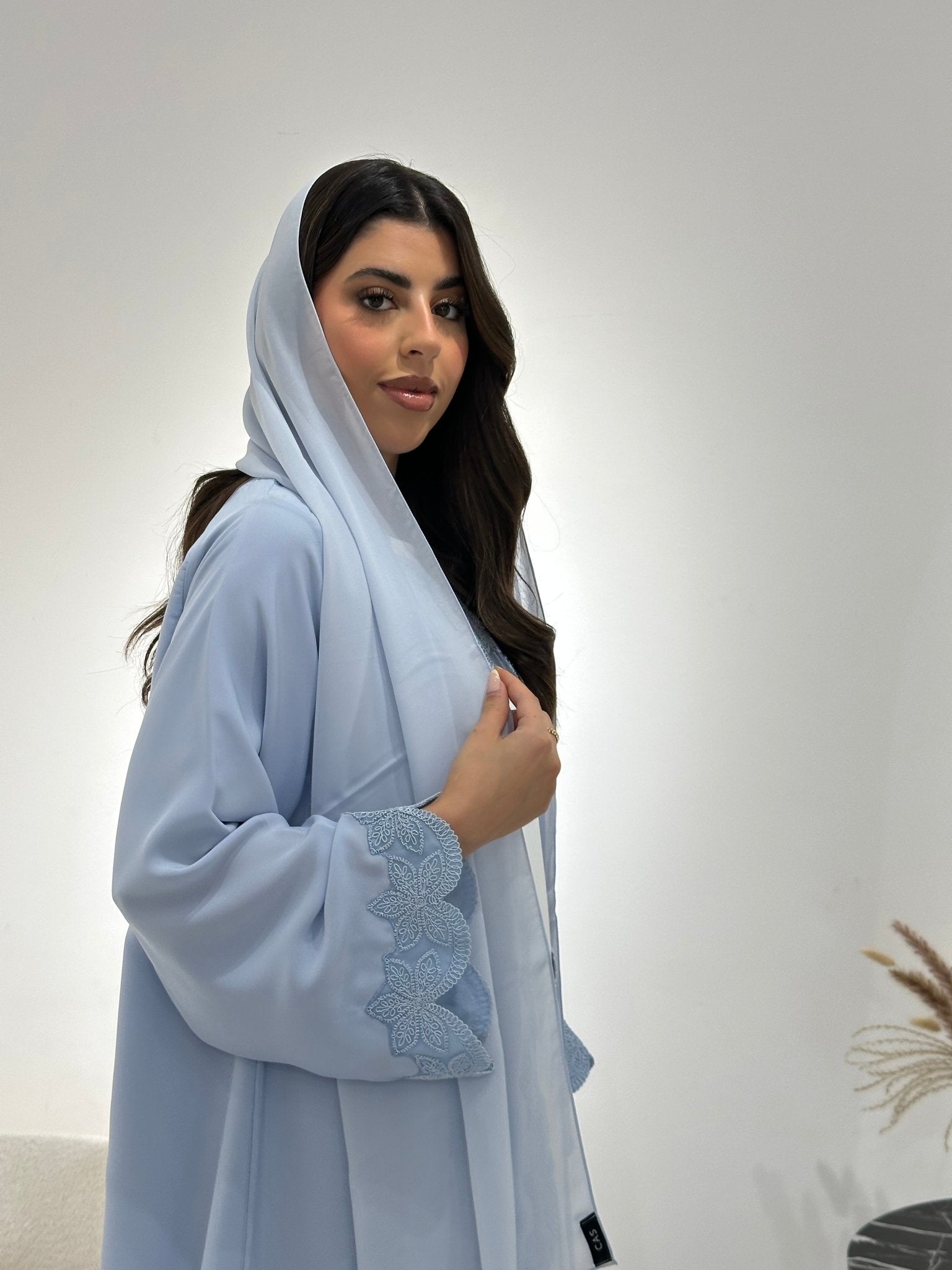 C 1341 Light Blue Lace Abaya