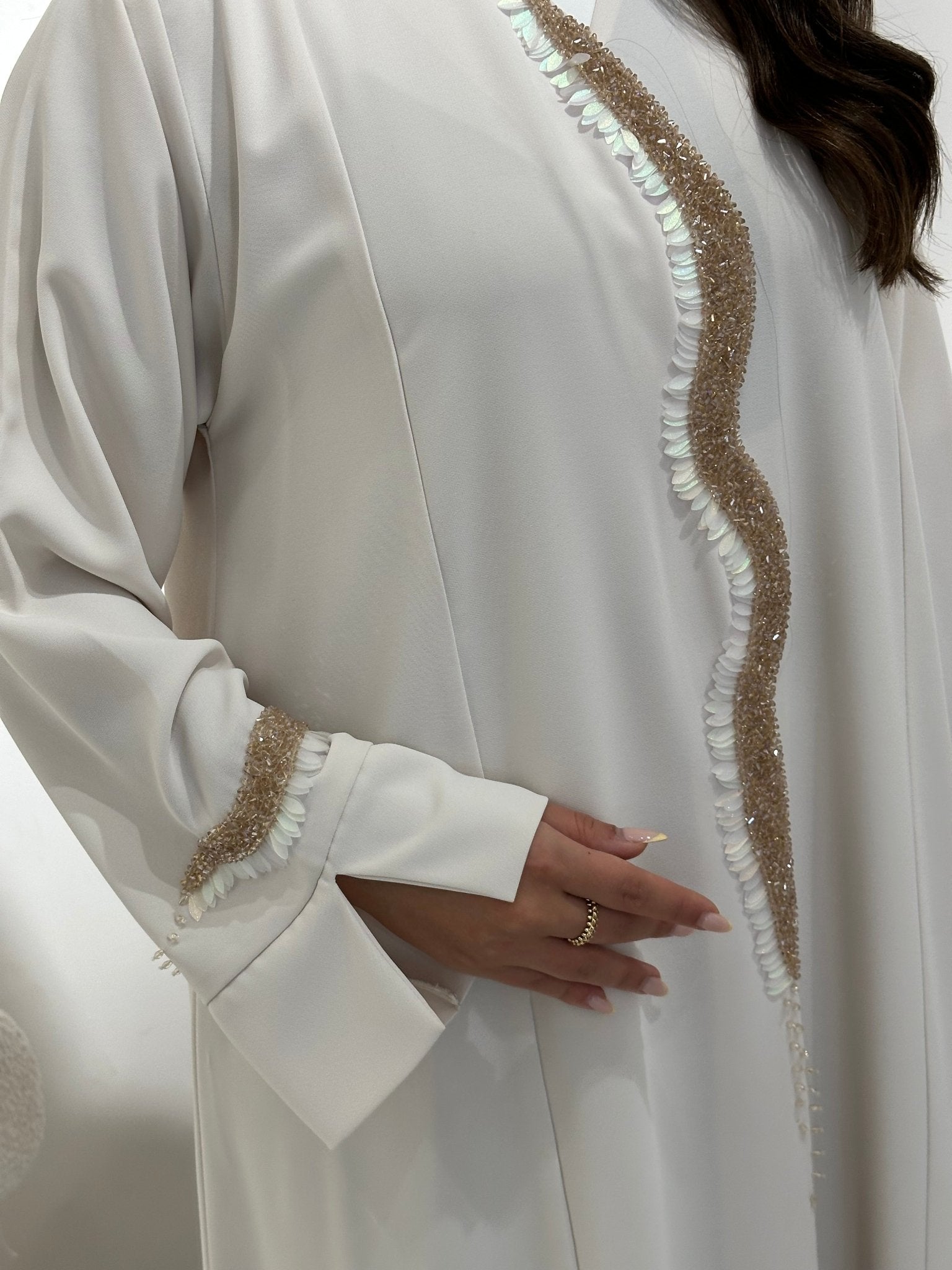 C 1343 Ivory Beaded Abaya