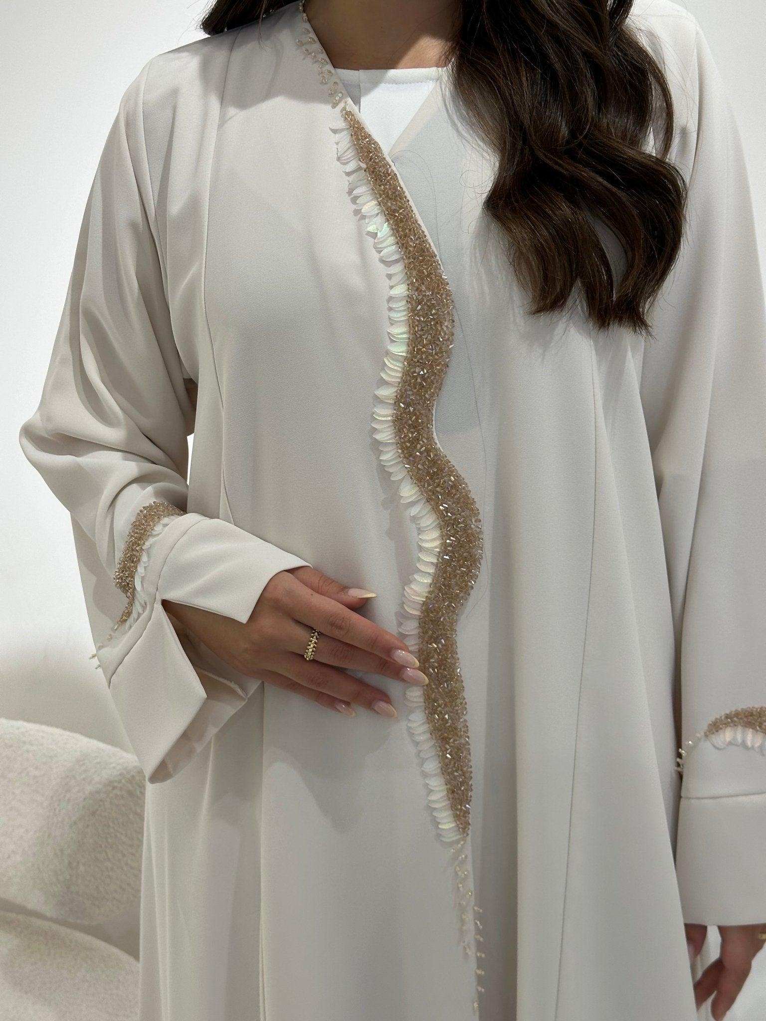 C 1343 Ivory Beaded Abaya
