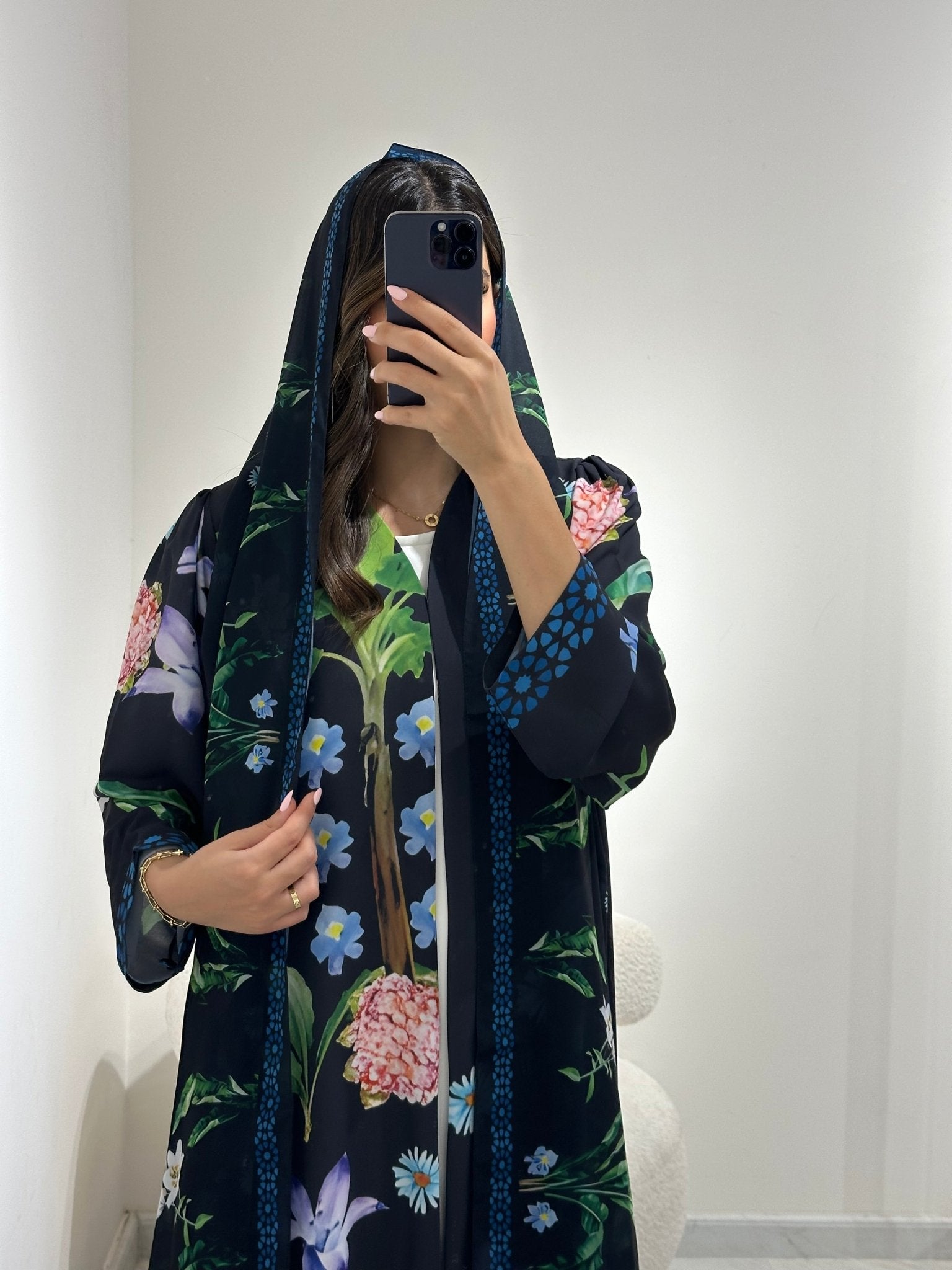 C 1367 Black Tropical Printed Abaya